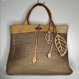 MZ Wallace Large Raffia and Belting Leather Woven Tote Handbag - Rare Style